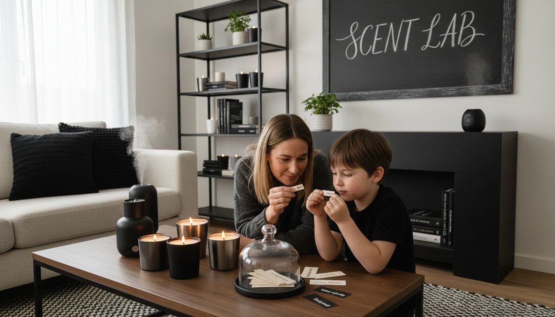 Living room using scented candles for home learning